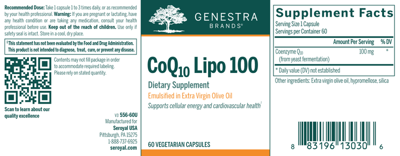 CoQ10 Lipo 100 label Genestra
