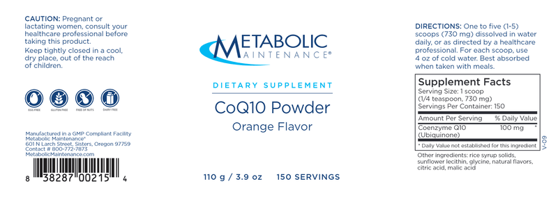 CoQ10 Powder (Metabolic Maintenance) label