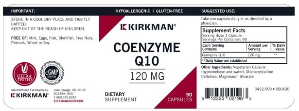 Coenzyme Q10 120mg (Kirkman Labs) label