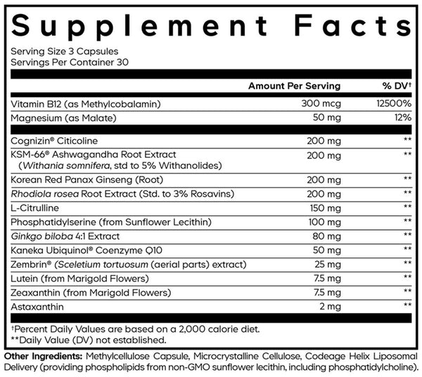 Cognitive Brainpower Platinum Supplement Facts Label