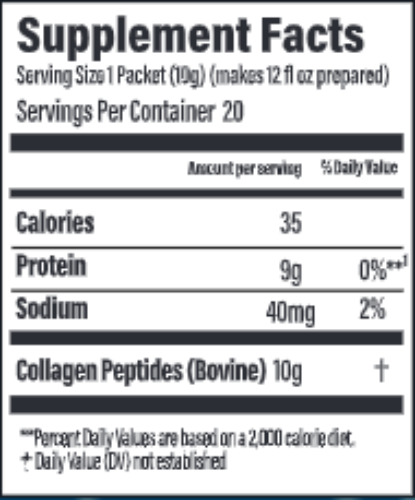 Collagen Protein Packets Supplement Facts Label