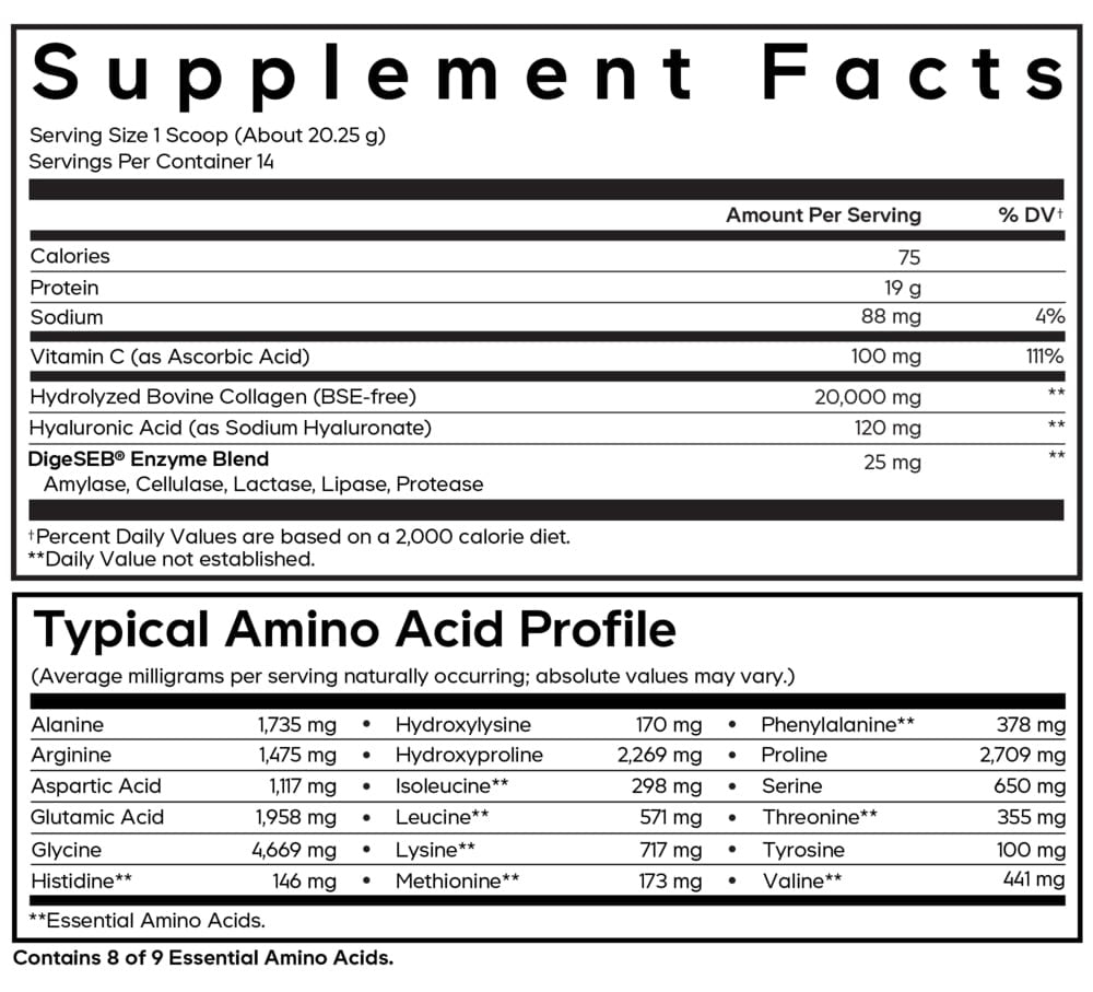 Collagen Vitamin C Supplement Facts Label