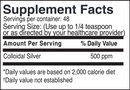 colloidal silver 500 ppm drs advantage supplement facts