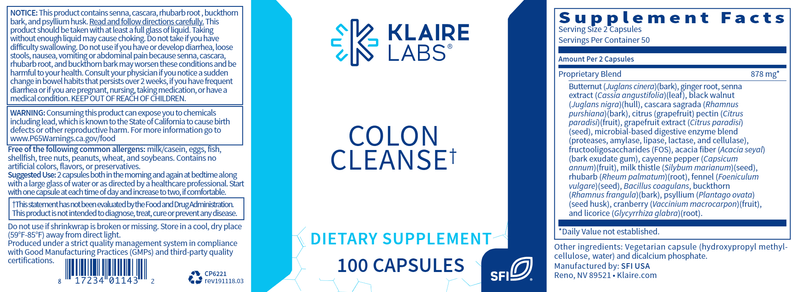 Colon Cleanse (Klaire Labs) Label