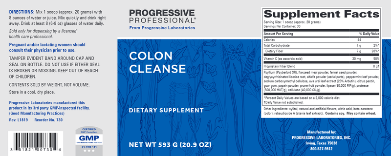 Colon Cleanse (Progressive Labs) Label