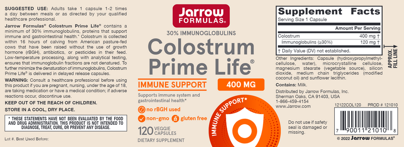 Colostrum Prime Life Jarrow Formulas label