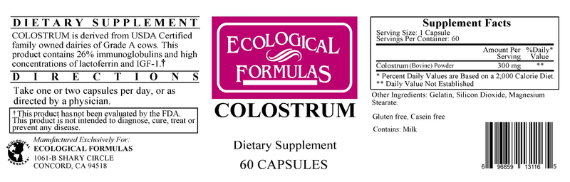 Colostrum (Ecological Formulas) Label