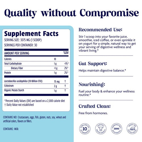 Colostrum+Probiotics Supplement Facts Label