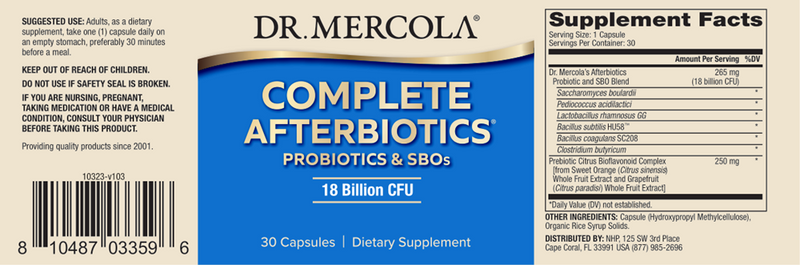 Complete Afterbiotics (Dr. Mercola) Label