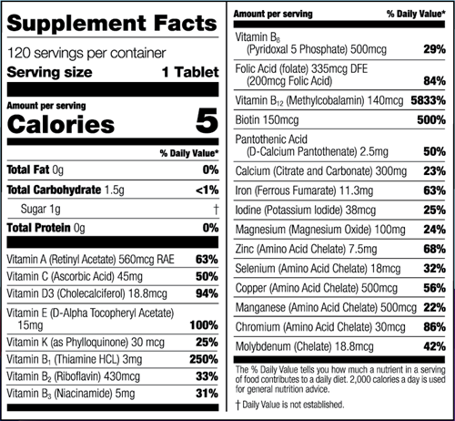 Complete Chewable Multivitamin with Vitamin K - Very Berry (Bariatric Fusion) supplement facts