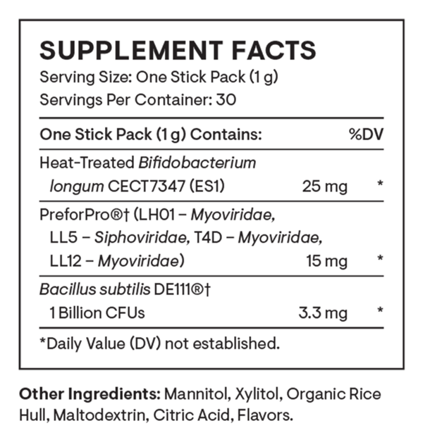 complete biotic stick packs thorne supplement facts