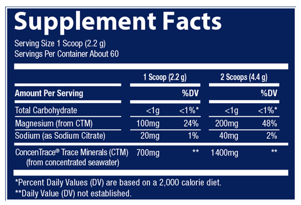ConcenTrace Daily Mineral Powder Supplement Facts Label
