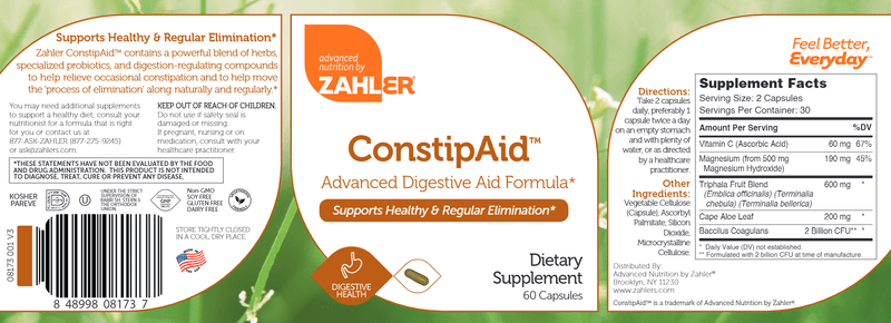 ConstipAid (Advanced Nutrition by Zahler) Label