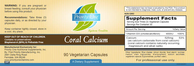 Coral Calcium (Priority One Vitamins) label