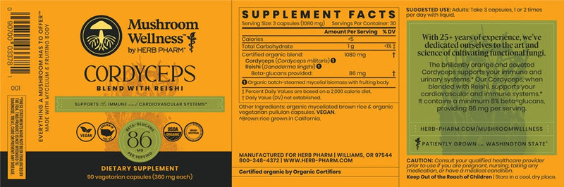 cordyceps blend with reishi (herb pharm) label
