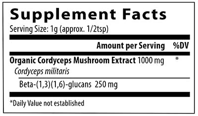 Cordyceps Mushroom Extract Powder (Real Mushrooms) supplement facts