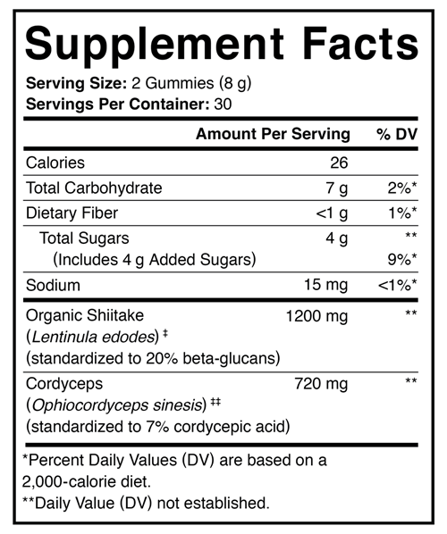 Cordyceps + Shiitake Energy Support Supplement Facts Label