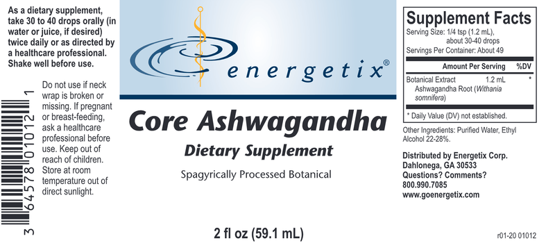 Core Ashwagandha (Energetix) Label