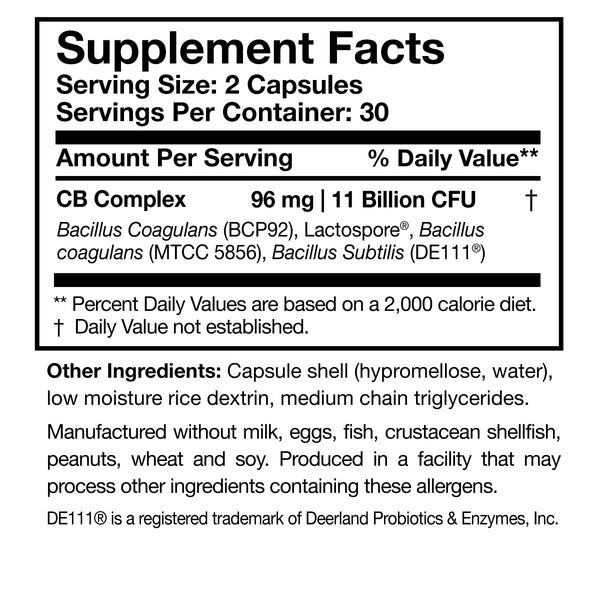CoreBiotic Sensitive Supplement Facts Label