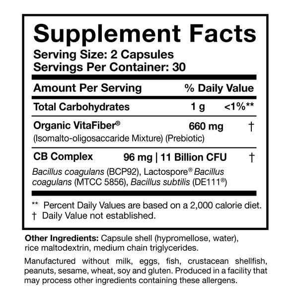 CoreBiotic Supplement Facts Label
