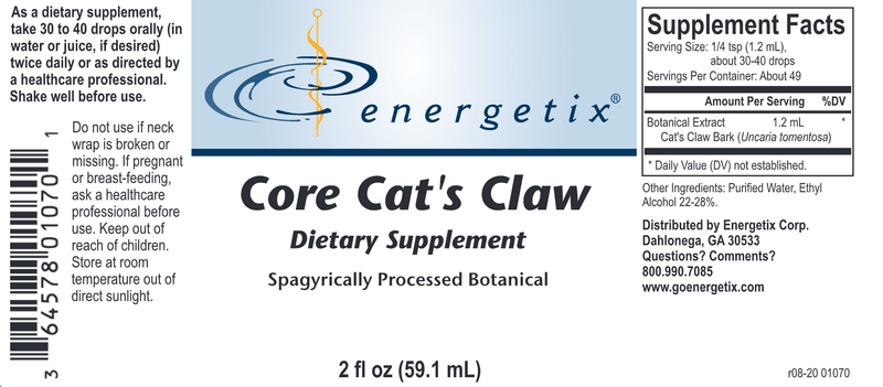 Core Cat's Claw (Energetix) Label