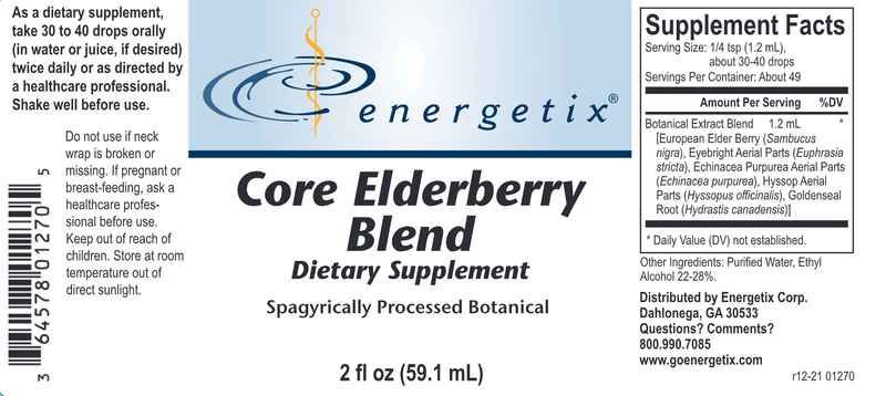 Core Elderberry Blend (Energetix) Label