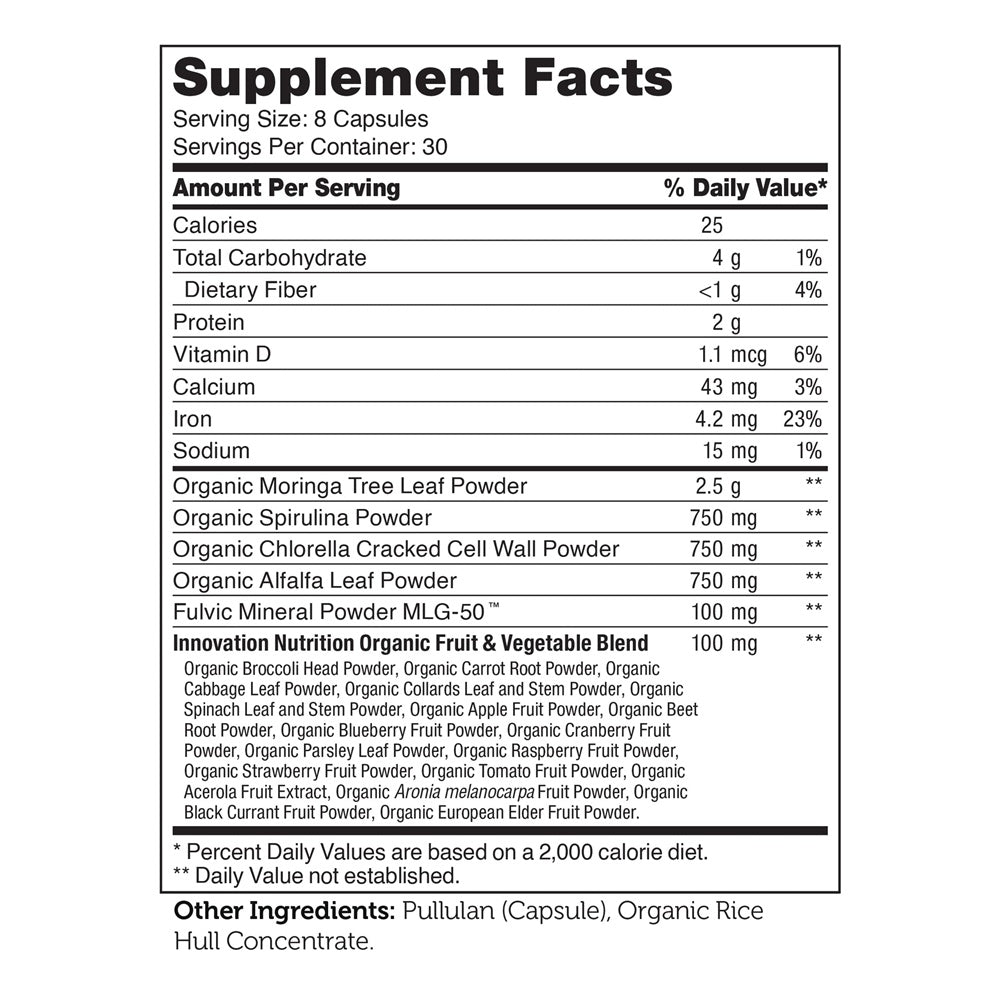 CoreGreens Supplement Facts Label