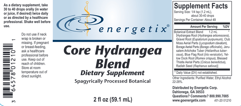 Core Hydrangea Blend (Energetix) Label