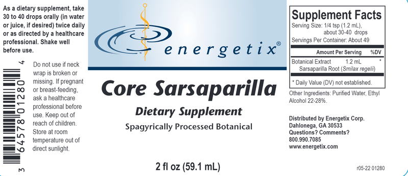 Core Sarsaparilla (Energetix) Label