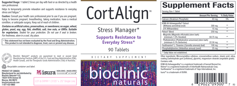 CortAlign Stress Manager (Bioclinic Naturals) Label