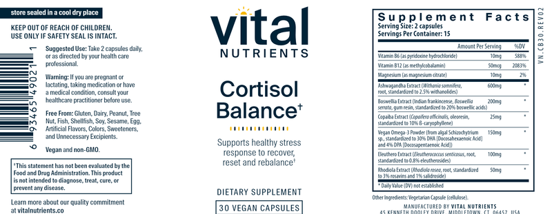 Cortisol Balance label Vital Nutrients