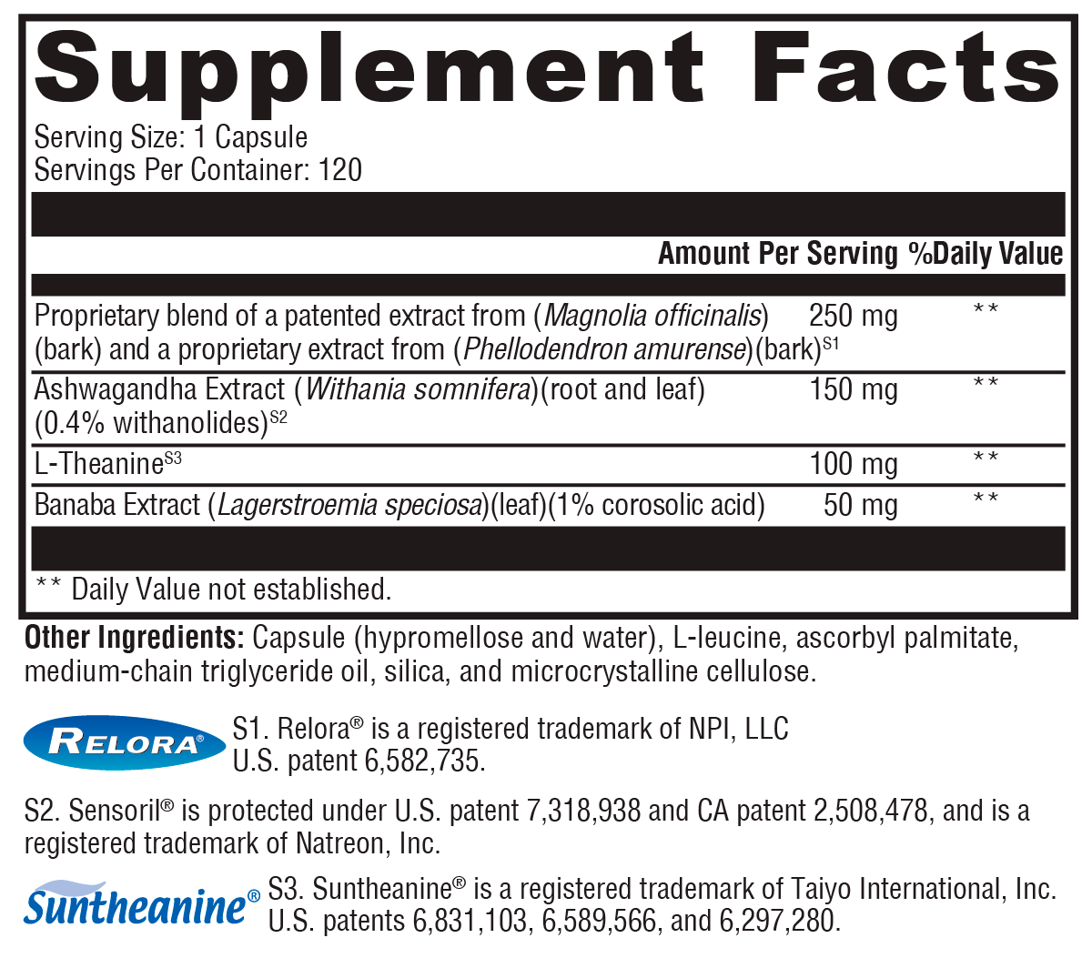 Cortisolv® Supplement Facts Label