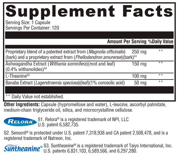 Cortisolv® Supplement Facts Label