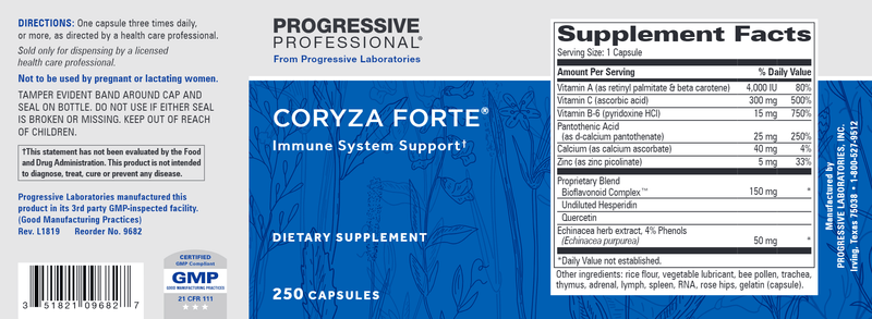 Coryza Forte (Progressive Labs) 250ct Label