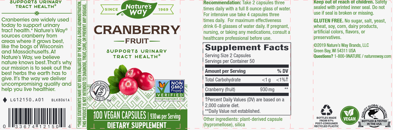 Cranberry Fruit Veg Capsules (Nature's Way) Label
