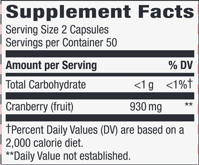 Cranberry Fruit Veg Capsules (Nature's Way) Supplement Facts