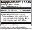 cranberry davinci labs supplement facts