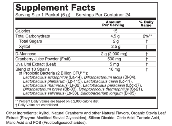 cranberry mannose + probiotics now foods supplement facts