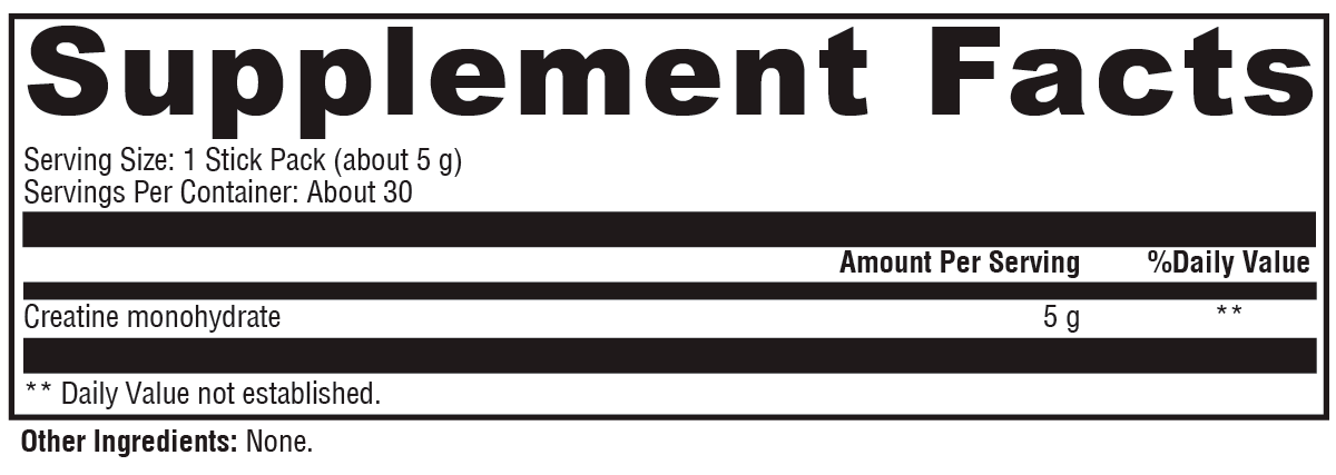 Creatine Athletix Stick Packs Supplement Facts Label