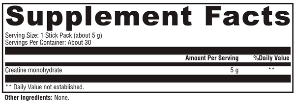 Creatine Athletix Stick Packs Supplement Facts Label