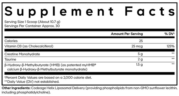 Creatine HMB+ Powder Supplement Facts Label