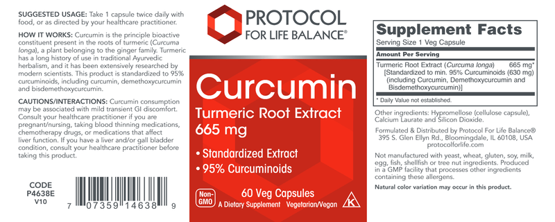 Curcumin 665 mg (Protocol for Life Balance) Label
