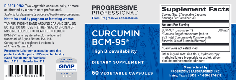 Curcumin BCM-95 (Progressive Labs) Label