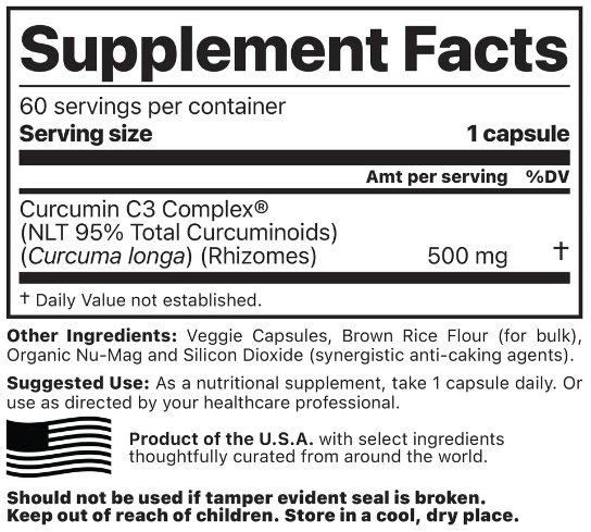 Curcumin C3 Complex (Jigsaw Health) Supplement Facts