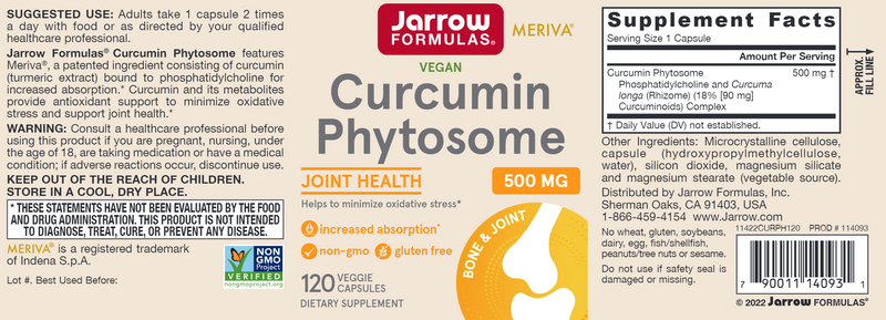 Curcumin Phytosome Meriva Jarrow Formulas label