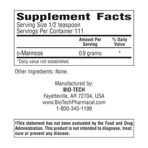 D-Mannose Powder Supplement Facts Label