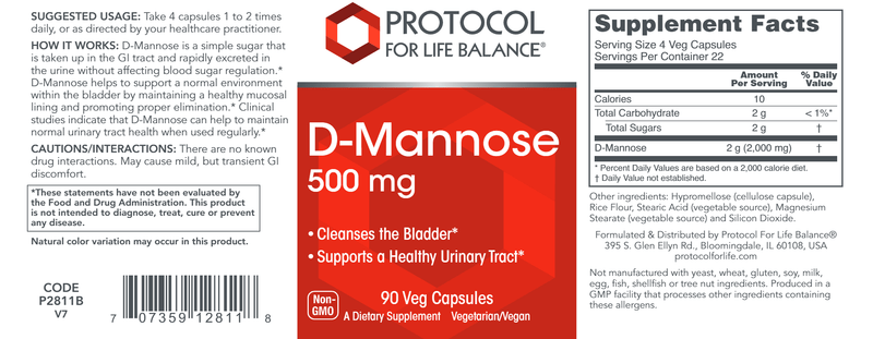 D-Mannose 500 mg (Protocol for Life Balance) Label