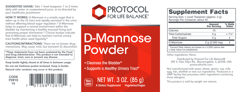 D-Mannose Powder (Protocol for Life Balance) Label