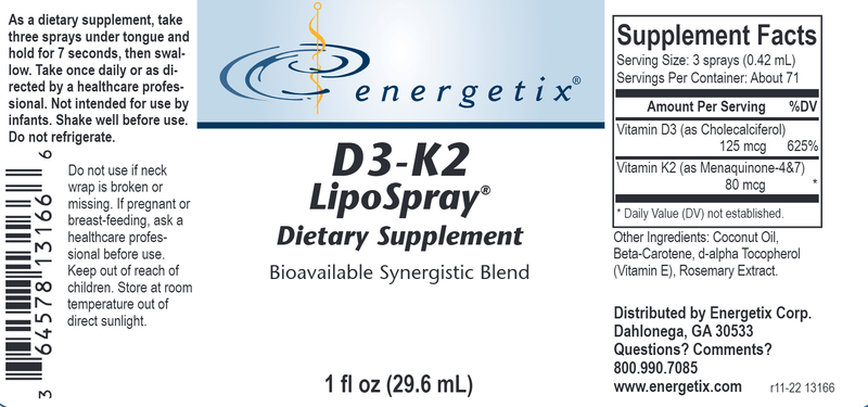 D3 K2 Lipo Spray (Energetix) Label