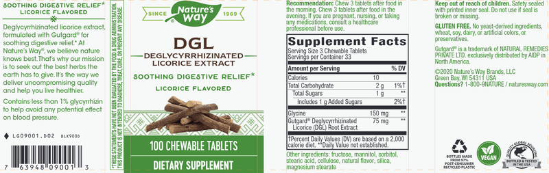 DGL 100 chew tabs (Nature's Way) Label